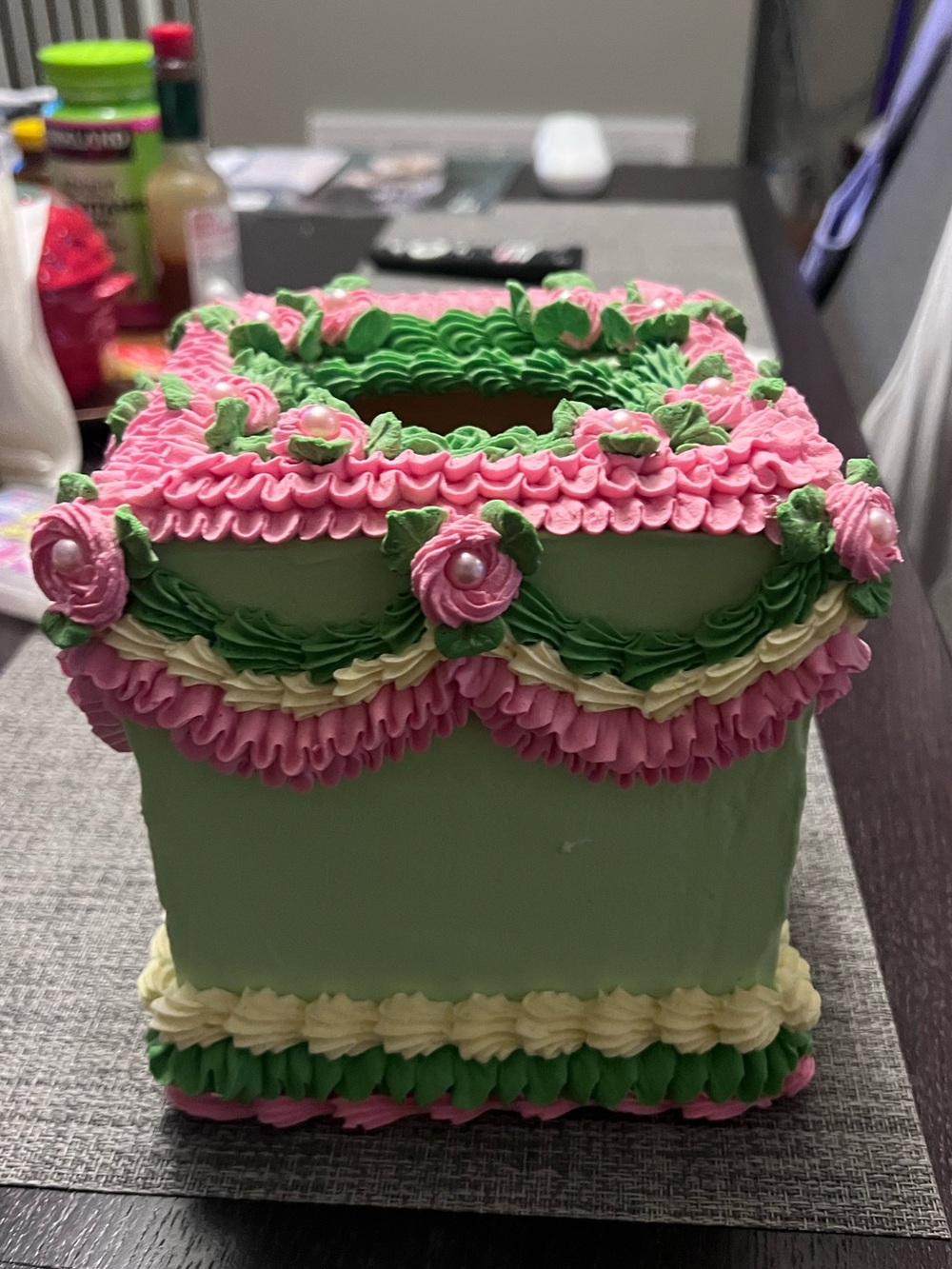 Pink and Green Decorative Cake Tissue Box